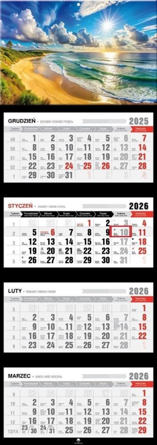 Kalendarz 2026 czterodzielny premium plaża