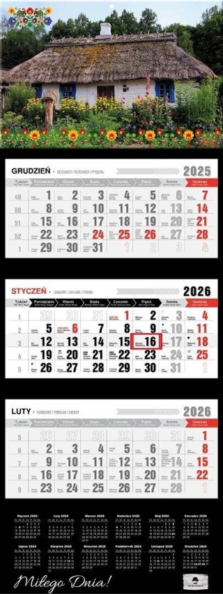 Kalendarz 2026 trójdzielny premium wiejska chata