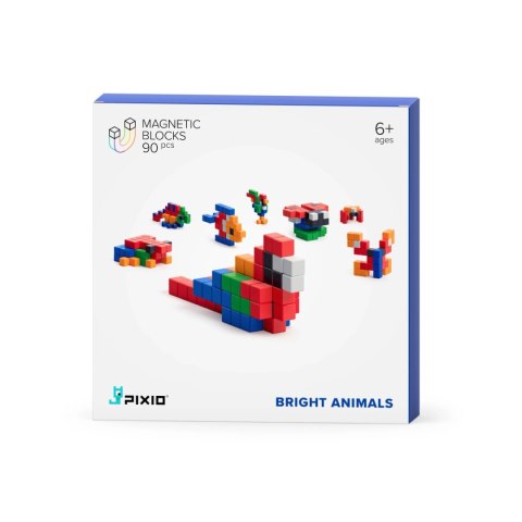 Klocki magnetyczne Pixio Bright Animals 90 el. - zestaw 6+