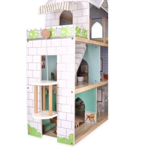 Drewniany domek dla lalek z windą 19 mebli - Adam Toys 3+