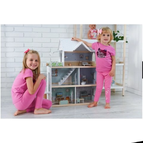 Drewniany domek dla lalek z windą 19 mebli - Adam Toys 3+