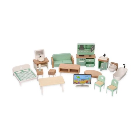 Drewniany domek dla lalek z windą 19 mebli - Adam Toys 3+