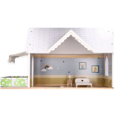 Drewniany domek dla lalek z windą 19 mebli - Adam Toys 3+