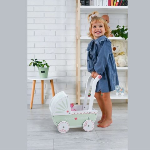 Drewniany wózek dla lalek pastelowy 46 cm - Adam Toys 18m+