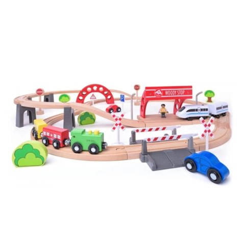 Drewniana kolejka elektryczna 60 elementów - Woody 3+