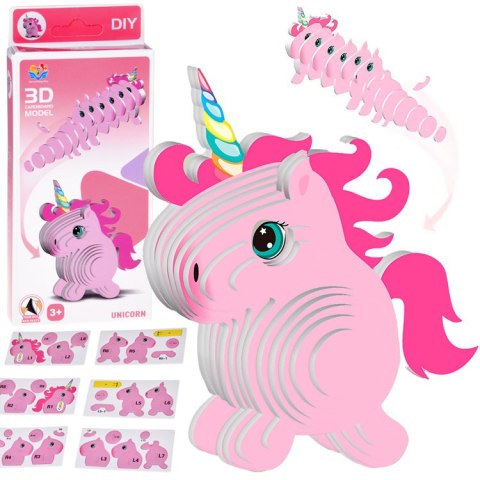 Puzzle 3D Kartonowy Model - Różowy Jednorożec DIY Zrób to sam ZA5809