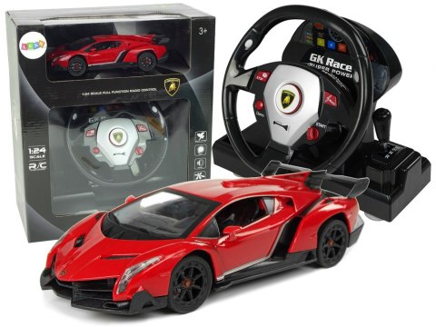 Auto Zdalnie Sterowane RC Lamborghini Veneno Z Kierownicą Czerwone 1:24