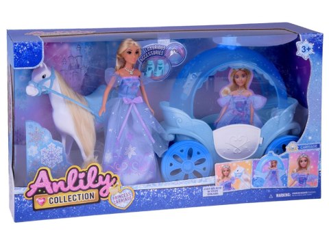 Lalka księżniczka w balowej sukni z białym koniem i karocą kareta ZA5419