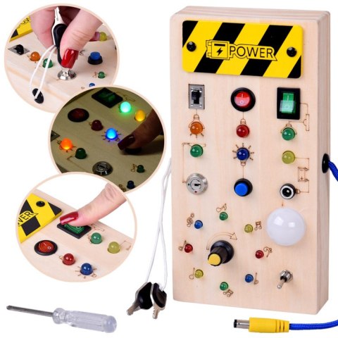 Drewniana TABLICA manipulacyjna Montessori - elektryczne diody LED ZA5944