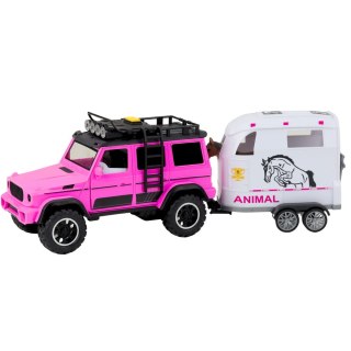 Samochód Terenowy Z Przyczepą Do Przewozu Koni Figurka Światła Dźwięki