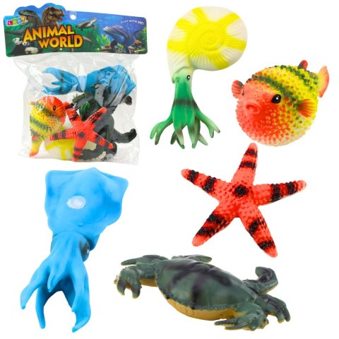 Zestaw Figurki Zwierzęta Morskie Krab Rozgwiazda Kałamarnica Amonit 5szt.
