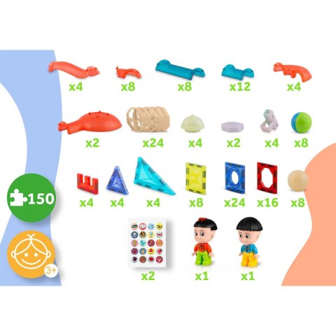 Klocki magnetyczne edukacyjne konstrukcyjne świecące 150 szt RK-782 Ricokids