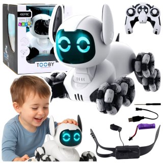 Robot Pies TOOBY Zdalnie Sterowany RC 360° Światła Dźwięki Biało-Czarny
