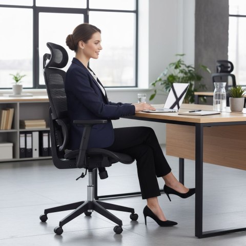 Fotel biurowy obrotowy ergonomiczny regulacja wysokości czarny ModernHome