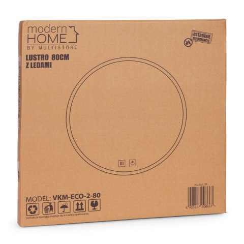 Lustro łazienkowe LED okrągłe ścienne 80 cm 3 barwy anti-fog włącznik dotykowy ModernHome