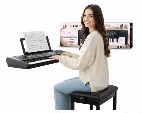 Keyboard dla dzieci 5+ Stojak na nuty Mikrofon + Kolorowe przyciski - model nr 605