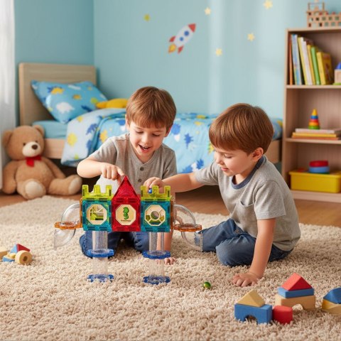 Klocki magnetyczne kontrukcyjne 3D tor kulkowy kulodrom 113 elementów