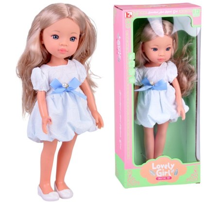 Lovely Girl Lalka blondynka z długimi włosami w białej sukience 33cm ZA5850