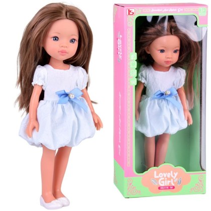 Lovely Girl Lalka szatynka z długimi włosami w białej sukience 33cm ZA5850