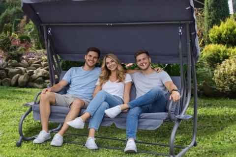 HUŚTAWKA OGRODOWA 2w1 Leżanka 3-4 osobowa 214cm x 168 cm x 114 cm POPIEL