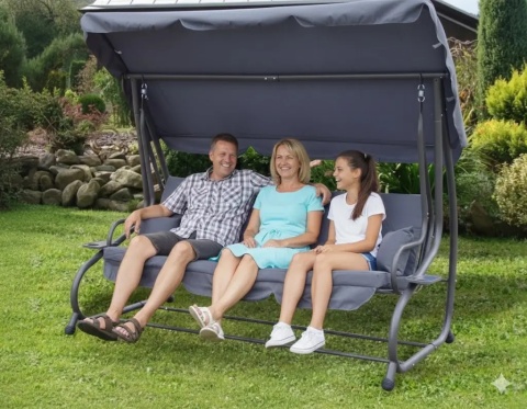 HUŚTAWKA OGRODOWA 2w1 Leżanka 3-4 osobowa 214cm x 168 cm x 114 cm POPIEL