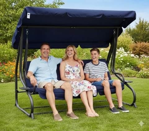 Huśtawka Ogrodowa Siedzisko Textylina 2x1 Granatowa