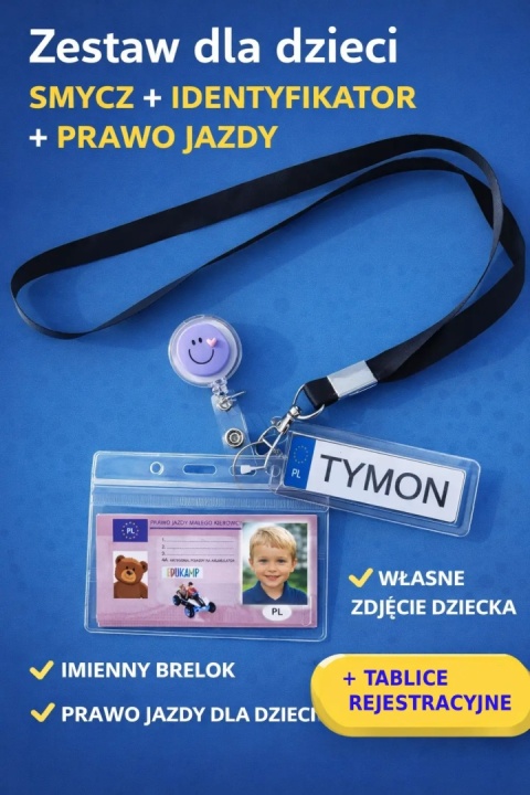 Tablice Prawo Jazdy Brelok z Imieniem Smycz identyfikator zwijak z linką
