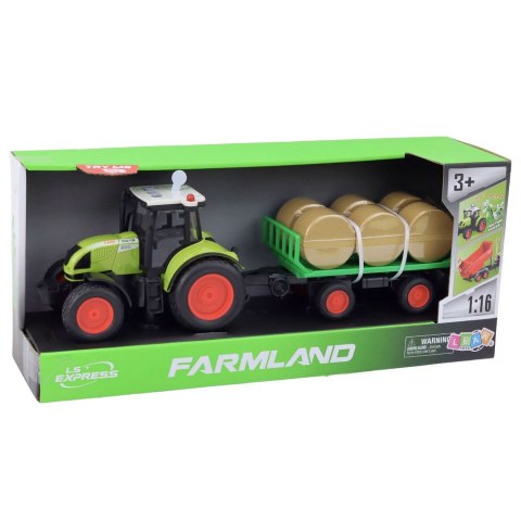 Traktor Farmerski Rolniczy Przyczepa Bale Siana Zielony 1:16