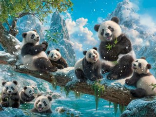Puzzle 2000-elementów C-201013-2 Pandas Winter Fun