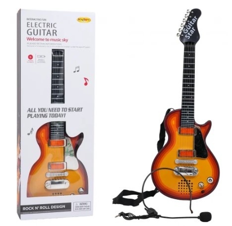 Elektryczna Gitara dla dzieci 3+ czerwony + Słuchawki z mikrofonem + Dźwięki Światła