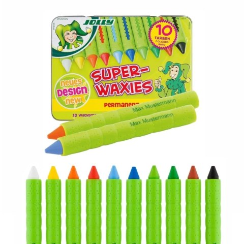 Kredki świecowe niełamiące 10 szt. metalowe pudełko - Jolly 3+