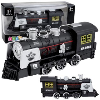 Klasyczna Lokomotywa Czujnik Przeszkód Dym Światła Dźwięki Czarna