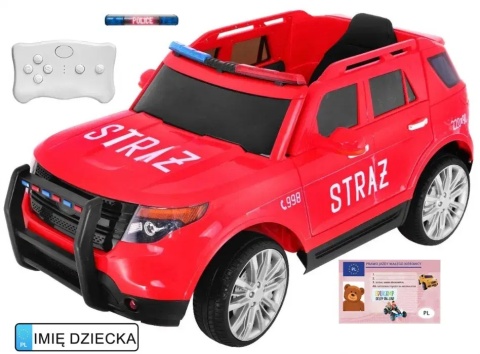 Auto dla dziecka Straż Pożarna SUV strażacki 30 kg, pilot 2.4GHz