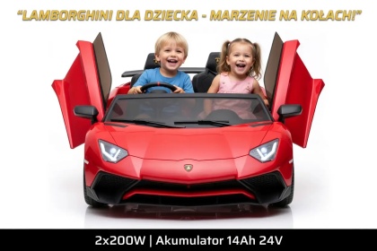 Auto Lamborghini Aventador SV na akumulator dla 2 dzieci Czerwony + Pilot 2,4 GHz + Pianka EVA + Audio LED