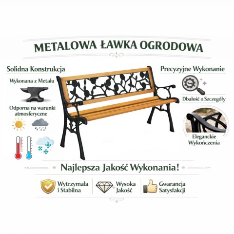 Ławka Ogrodowa Drewniana Metalowa Ławeczka Parkowa Ogrodowa z Oparciem