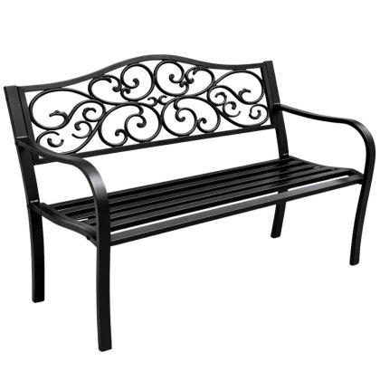 Ławka Ogrodowa Taras Ogród Park Metalowa Oparcie Zdobiona Czarna 127 cm