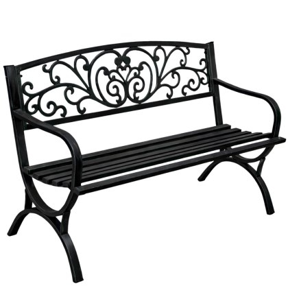 Ławka Ogrodowa Taras Ogród Parkowa Metalowa Oparcie Zdobiona Czarna 127 cm