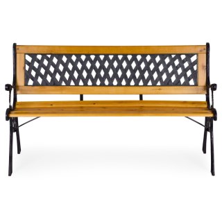 Drewniana ławka ogrodowa 126x51 cm z ażurowym oparciem i żeliwnymi nogami parkowa MultiGarden