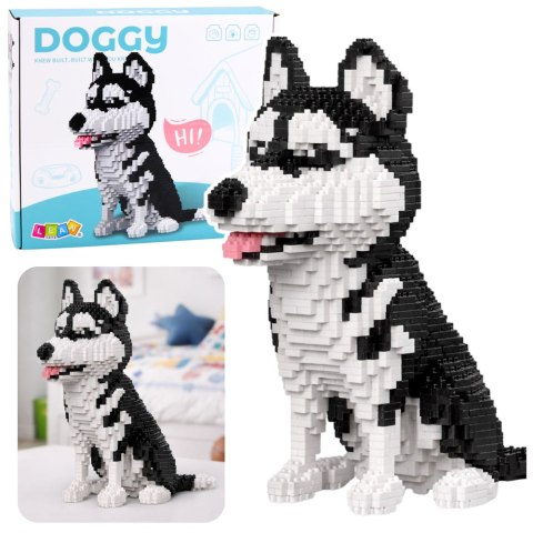 Zestaw Klocki Konstrukcyjne Pies Husky Biało-Czarny Figurka 3D 1900 el.