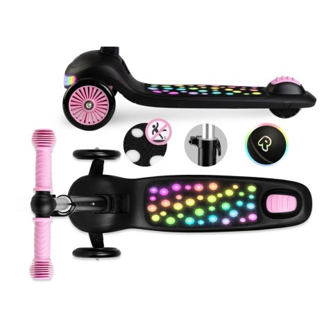 Hulajnoga trójkołowa dla dzieci balansowa LED Ricokids Glowi - czarno-różowa
