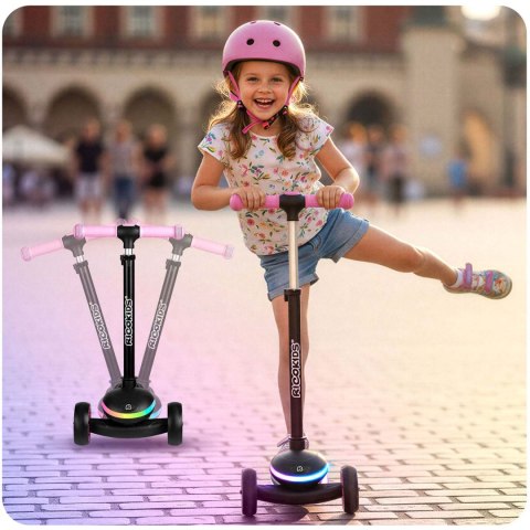 Hulajnoga trójkołowa dla dzieci balansowa LED Ricokids Leddi - czarno-różowa