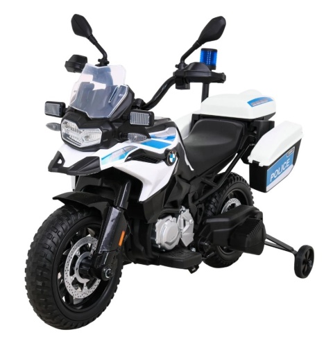 Motor Policyjny BMW F850 GS na akumulator dla dzieci + Kółka pomocnicze + Syrena + Światła + 2 Kufry + Wolny Start
