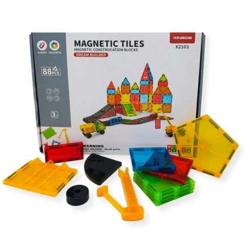 Klocki magnetyczne XL 88 el - Magnetic Tiles - duży zestaw 3+
