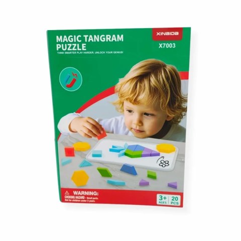 Klocki magnetyczne Tangram 20 el. układanka - z tablicą 3+