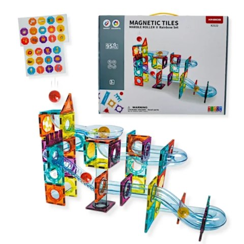 Klocki magnetyczne kulodrom tęczowy 95 el. - Magnetic Tiles 4+