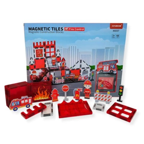 Klocki magnetyczne straż pożarna 48 el. - Magnetic Tiles 3+