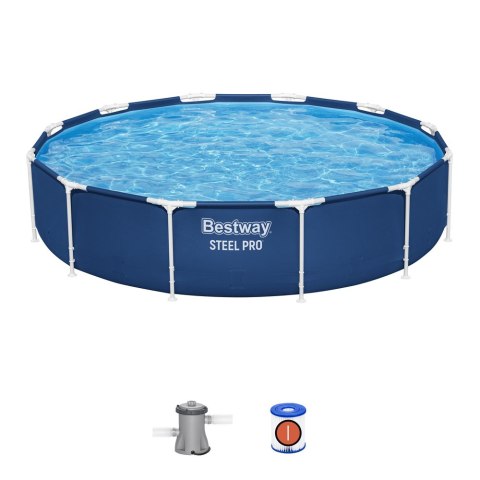 Basen Ogrodowy Stelażowy Z Pompą Niebieski 366x76 cm Zestaw Bestway 56681