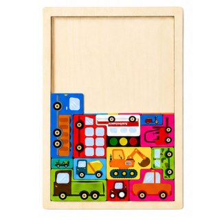 Drewniane Puzzle Łamigłówka Układanka Logiczna Pojazdy Kolorowe 23 el.
