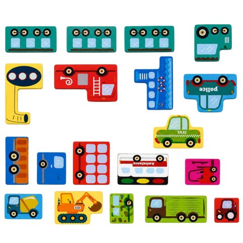 Drewniane Puzzle Łamigłówka Układanka Logiczna Pojazdy Kolorowe 23 el.