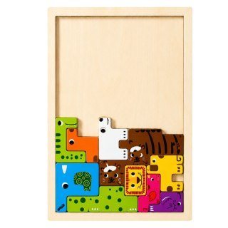 Drewniane Puzzle Łamigłówka Układanka Logiczna Zwierzęta Kolorowe 20 el.